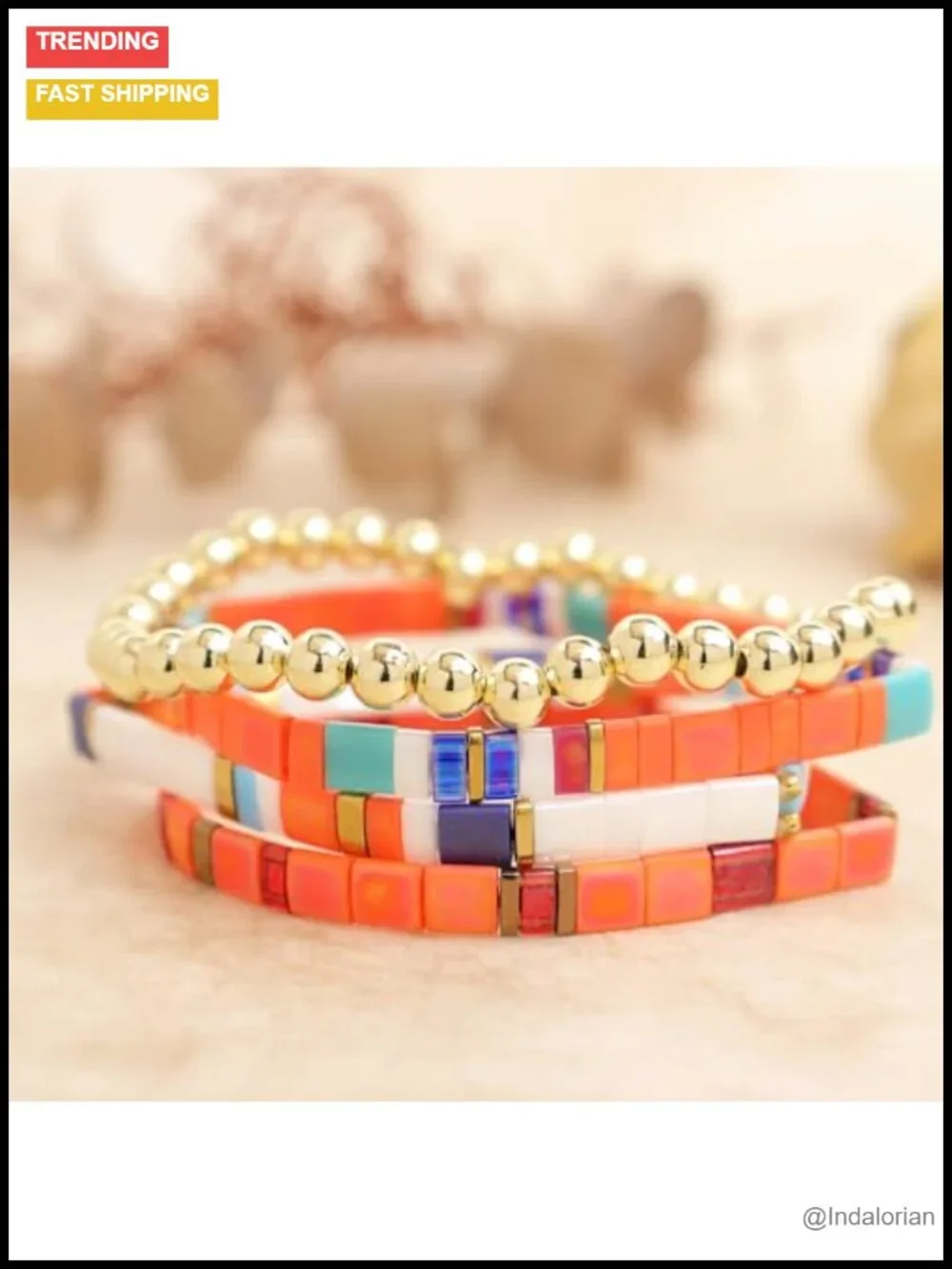 Handmade Glass Tila Beaded Stretch Bracelet Set Boho Stackable